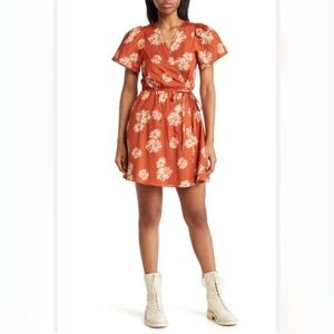 Madewell Floral Print Wrap Mini Dress In Rusty Torch, VGUC, Size L